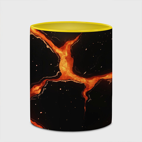 Кружка цветная Оранжевый разлом на черной текстуре / 3D-Белый + желтый – фото 2