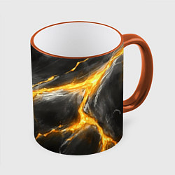 Кружка 3D Серая текстура с золотым разломом, цвет: 3D-оранжевый кант