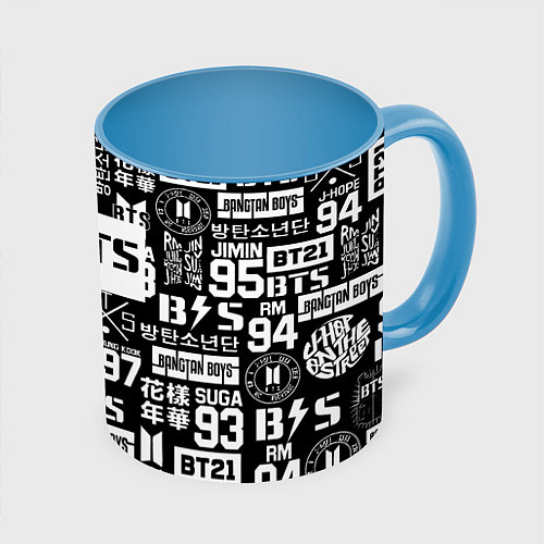 Кружка цветная Bangtan Boys pattern black / 3D-Белый + небесно-голубой – фото 1