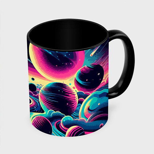 Кружка цветная Неоновый разноцветный космос / 3D-Белый + черный – фото 1