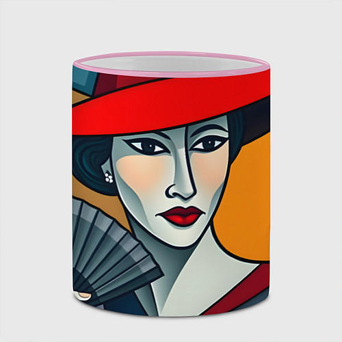 Кружка цветная Дама с веером / 3D-Розовый кант – фото 2