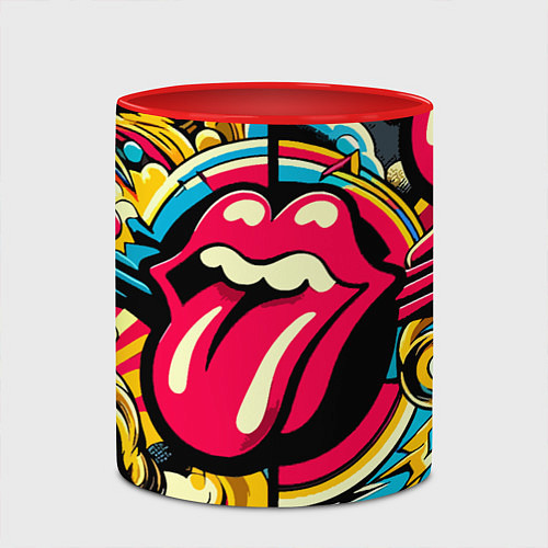 Кружка цветная Rolling Stones logo - pop art pattern / 3D-Белый + красный – фото 2