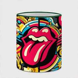 Кружка 3D Rolling Stones logo - pop art pattern, цвет: 3D-зеленый кант — фото 2