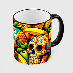 Кружка 3D Colorfull skulls and bananas - pop art pattern, цвет: 3D-черный кант