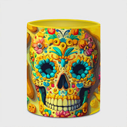 Кружка 3D Красочный летний паттерн с черепом - нейроарт, цвет: 3D-белый + желтый — фото 2