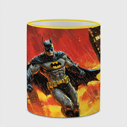 Кружка цветная Бэтмен застыл в воздухе / 3D-Желтый кант – фото 2