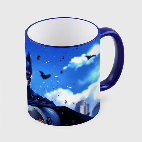 Кружка цветная Бэтмен синее небо / 3D-Синий кант – фото 1