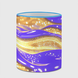 Кружка 3D Фиолетово-золотая жидкая текстура, цвет: 3D-небесно-голубой кант — фото 2