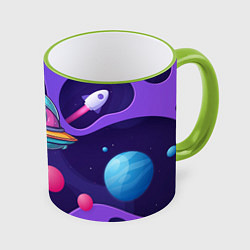 Кружка 3D Летающая тарелка с сердцем, цвет: 3D-светло-зеленый кант