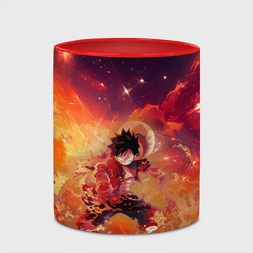 Кружка цветная Fire Luffy - One Piece / 3D-Белый + красный – фото 2