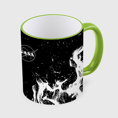 Кружка цветная Nasa черно белый огонь / 3D-Светло-зеленый кант – фото 1