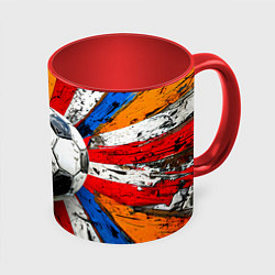 Кружка 3D Футбольный мяч в ярких линиях, цвет: 3D-белый + красный
