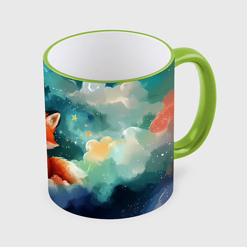 Кружка цветная Лисенок на облаках / 3D-Светло-зеленый кант – фото 1