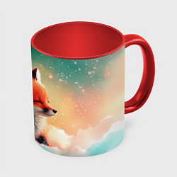 Кружка 3D Милый лисенок спит на облаке, цвет: 3D-белый + красный