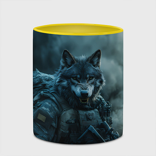 Кружка цветная Волк солдат / 3D-Белый + желтый – фото 2