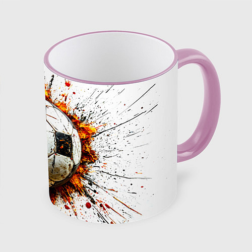 Кружка цветная Футбольный мяч на белом / 3D-Розовый кант – фото 1