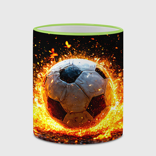 Кружка цветная Футбольный мяч в огне / 3D-Светло-зеленый кант – фото 2