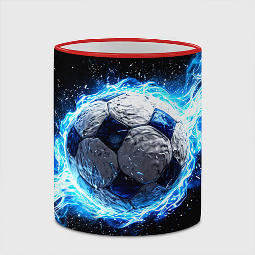 Кружка цветная Футбольный мяч в синем пламени / 3D-Красный кант – фото 2