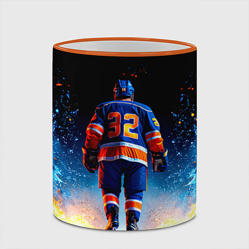 Кружка цветная Хоккеист в синем пламени / 3D-Оранжевый кант – фото 2
