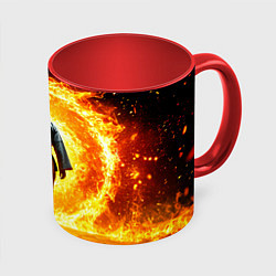 Кружка 3D Айкидоист и огненный вихрь, цвет: 3D-белый + красный