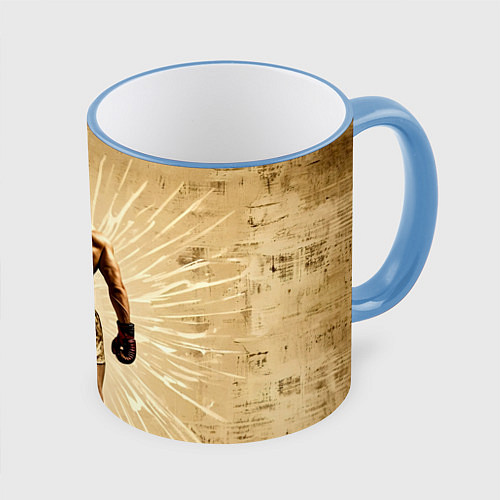 Кружка цветная Боксер на бежевом / 3D-Небесно-голубой кант – фото 1