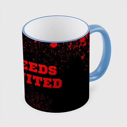Кружка цветная Leeds United - red gradient по-горизонтали / 3D-Небесно-голубой кант – фото 1