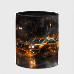 Кружка 3D Желтый БМВ в огне, цвет: 3D-белый + черный — фото 2