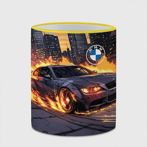 Кружка цветная BMW максимальная скорость / 3D-Желтый кант – фото 2