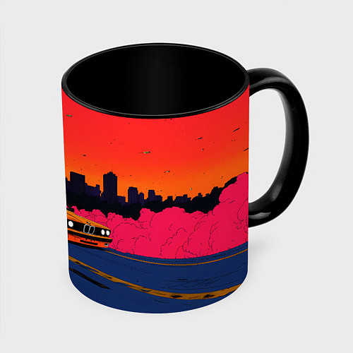 Кружка цветная БМВ красный закат / 3D-Белый + черный – фото 1