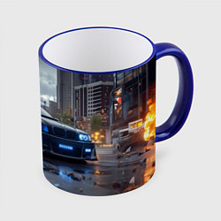 Кружка 3D BMW синие фары дождливая погода, цвет: 3D-синий кант