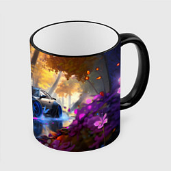 Кружка 3D BMW синие неоновые фары, цвет: 3D-черный кант