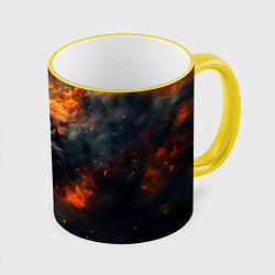 Кружка 3D Волк в огне и дыме, цвет: 3D-желтый кант