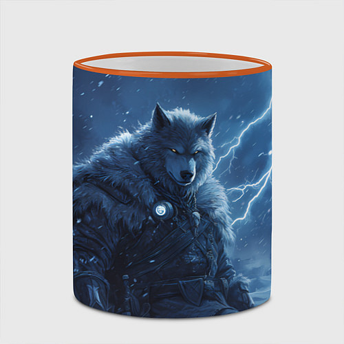 Кружка цветная Волк повелитель молний / 3D-Оранжевый кант – фото 2