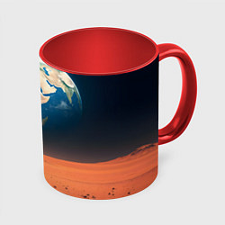 Кружка 3D Собачка и планета, цвет: 3D-белый + красный