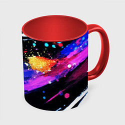 Кружка 3D Разноцветные блестящие кляксы - текстура, цвет: 3D-белый + красный