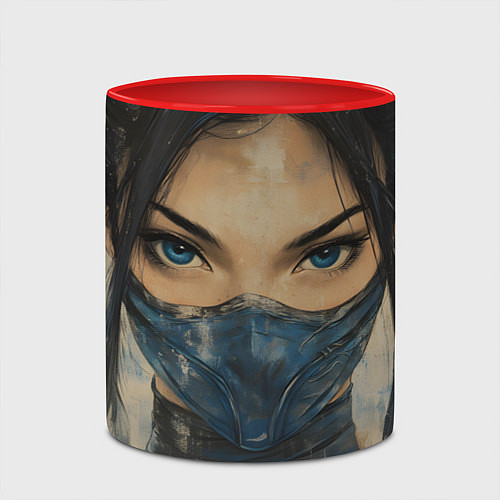 Кружка цветная Портрет Китаны - Мортал комбат / 3D-Белый + красный – фото 2