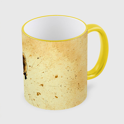 Кружка цветная Трековый велосипедист на бежевом / 3D-Желтый кант – фото 1