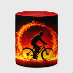 Кружка 3D Трековый велосипедист в огне, цвет: 3D-белый + красный — фото 2