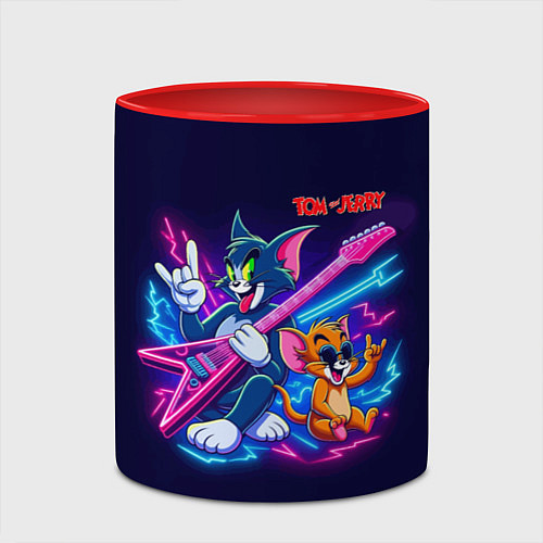 Кружка цветная Том и Джерри рок музыканты - неоновое свечение / 3D-Белый + красный – фото 2