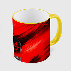 Кружка 3D Юрий Хой красно-черный фон, цвет: 3D-желтый кант