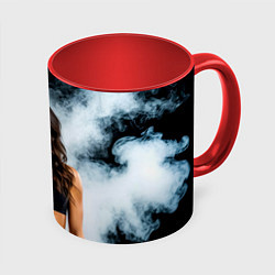 Кружка 3D Фитоняшка в дыму, цвет: 3D-белый + красный