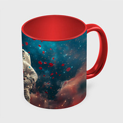 Кружка 3D Космонавт с букетом роз, цвет: 3D-белый + красный