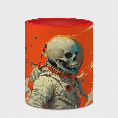 Кружка цветная Скелет космонавт и краска на фоне / 3D-Белый + красный – фото 2