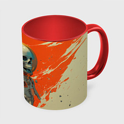 Кружка 3D Скелет космонавт и краска на фоне, цвет: 3D-белый + красный
