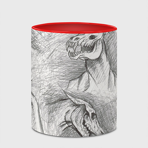 Кружка цветная Черепа лошадей - эскиз / 3D-Белый + красный – фото 2