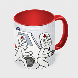 Кружка 3D Дурка мем скорая, цвет: 3D-белый + красный