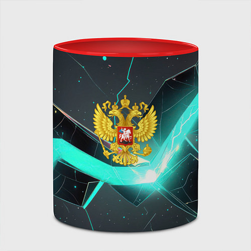 Кружка цветная Неоновые плиты и золотой герб РФ / 3D-Белый + красный – фото 2