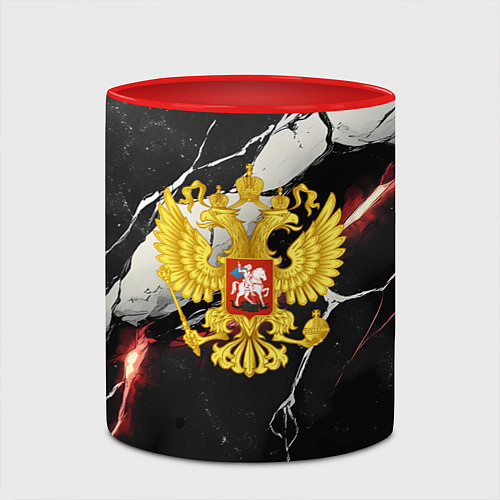 Кружка цветная Герб России на объемной черной текстуре / 3D-Белый + красный – фото 2