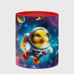 Кружка 3D Прикольный утёнок бравый космонавт - нейроарт, цвет: 3D-белый + красный — фото 2