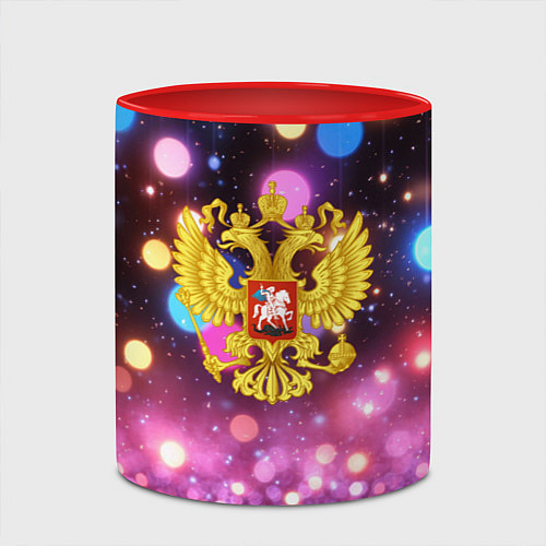 Кружка цветная Герб России на фоне бокке / 3D-Белый + красный – фото 2